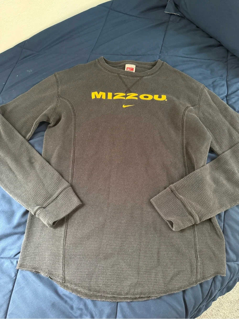 Vintage Nike Missouri Tigers Mizzou Black Long Sleeve Waffle Knit Shirt Mens L